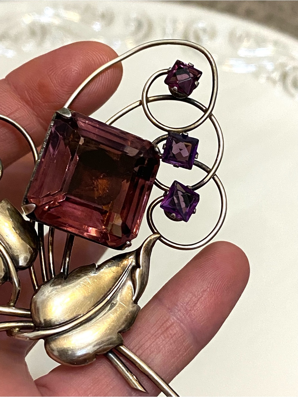 Vintage Sterling Silver Harry Iskin Purple Glass Brooch - Picture 9 of 12